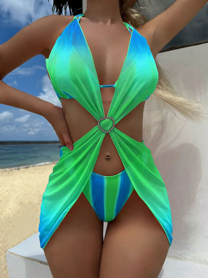 Gradient Mesh Skirt Summer  Three Piece Swim Sets