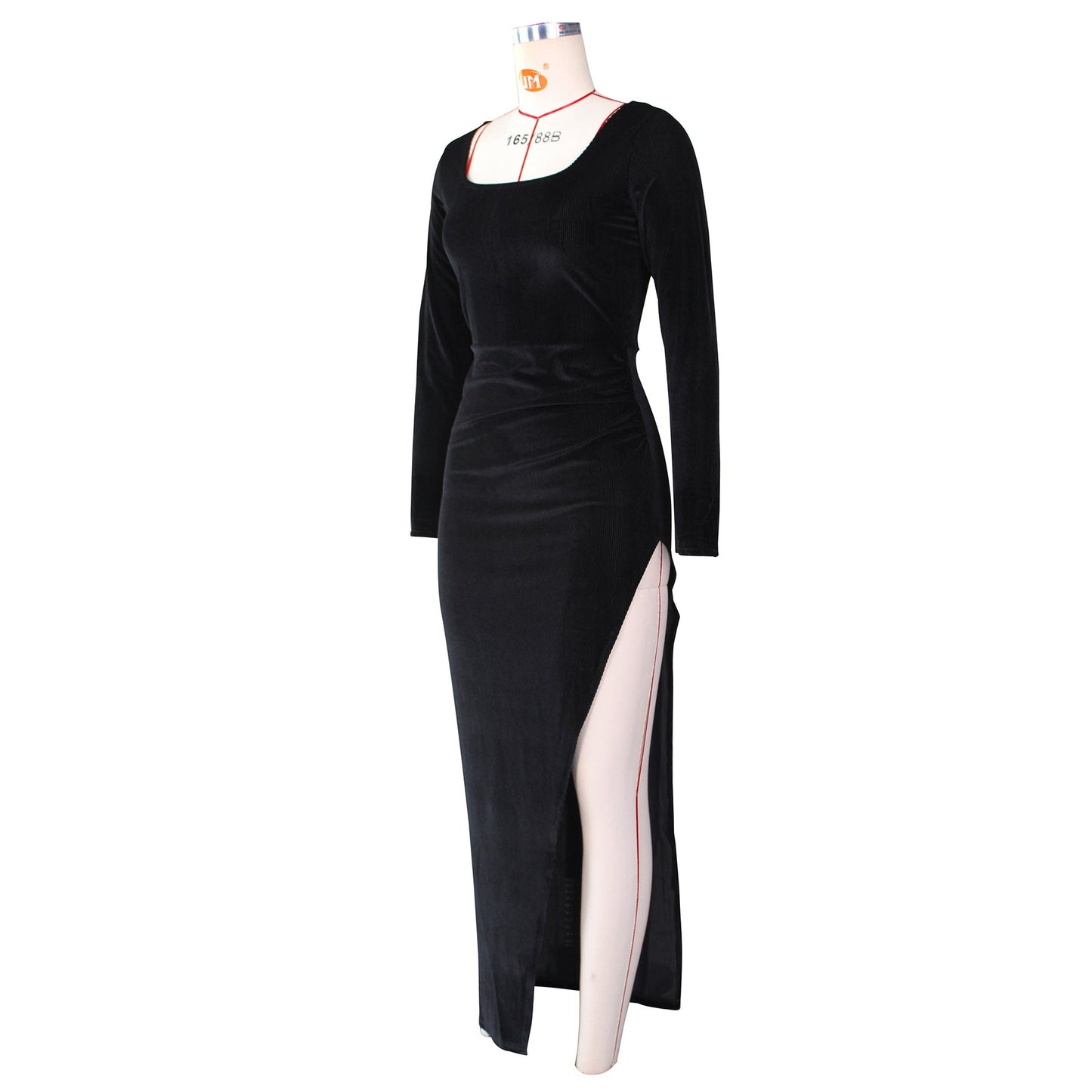 DressBetty - Elegant Velvet High Waist Slit Maxi Dress  Long Sleeve Evening Party Dress