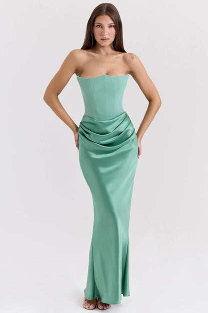 Strapless Pink Satin Corset Silk Dress