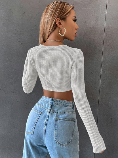 DressBetty - Long Sleeve Square Neck Knitted Crop Top Women Y2k  T Shirts