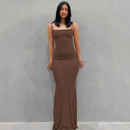 Satin Backless Bodycon Maxi Slip Dress