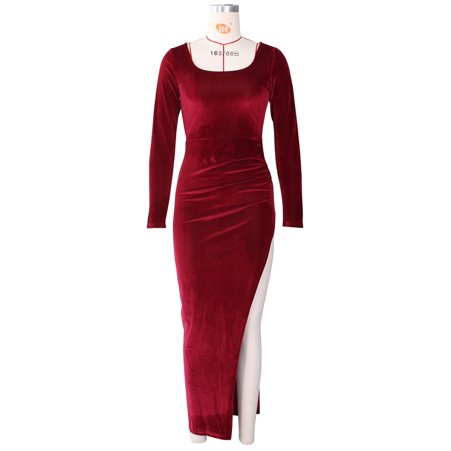DressBetty - Elegant Velvet High Waist Slit Maxi Dress  Long Sleeve Evening Party Dress