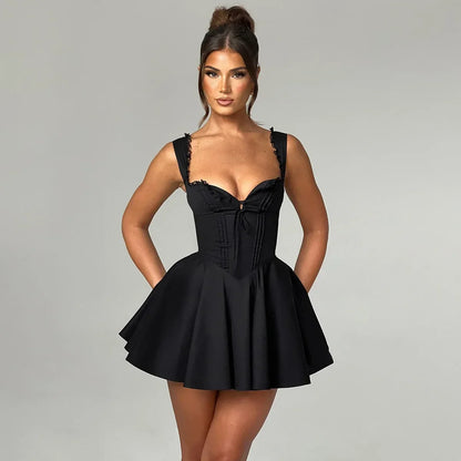 Lace Hollow A Line Yellow Holiday Mini Dress