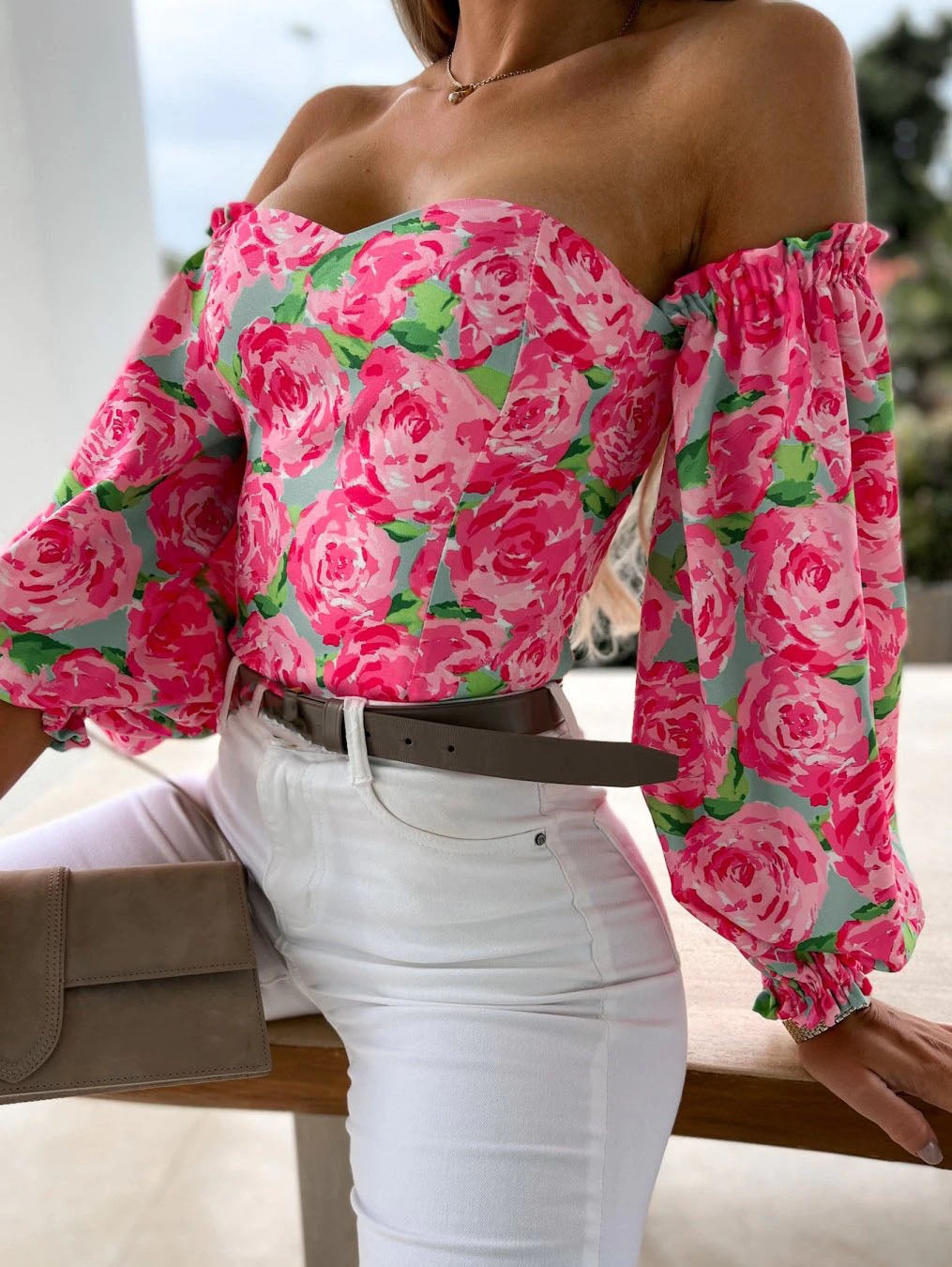 DressBetty - Women  Top Summer Off Shoulder Floral Blouses Holiday Slash Neck Tops