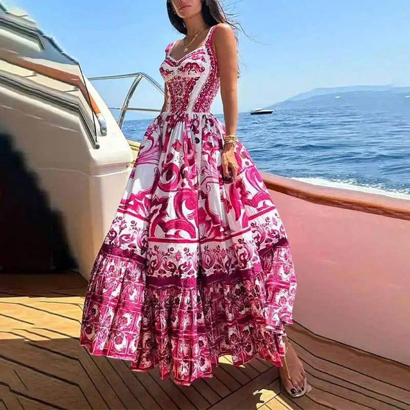 Strap Light Luxury Print Floral Dress