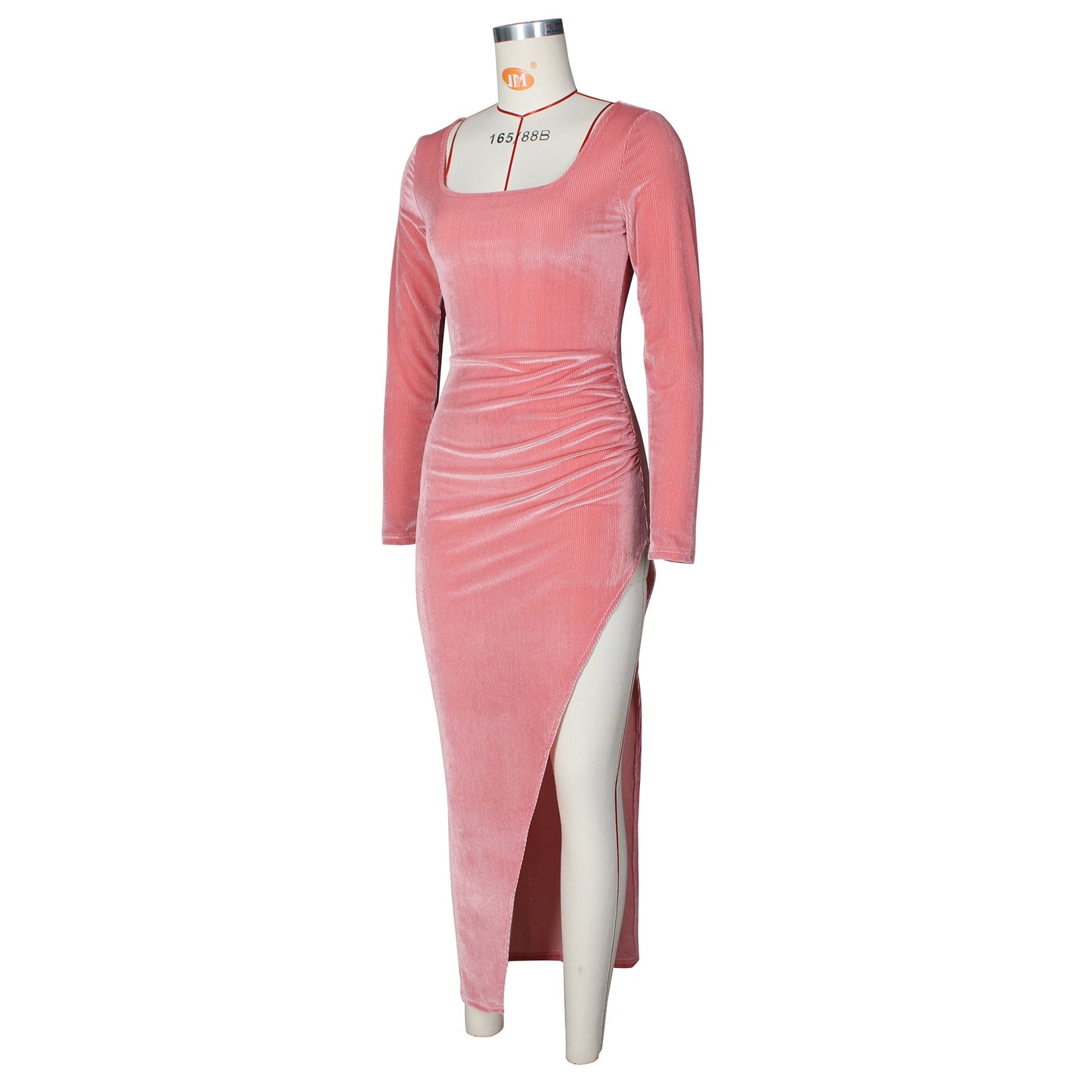 DressBetty - Elegant Velvet High Waist Slit Maxi Dress  Long Sleeve Evening Party Dress