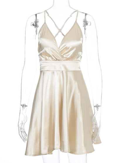 DressBetty - Satin  Backless Party Night Club Wrap Mini Dress