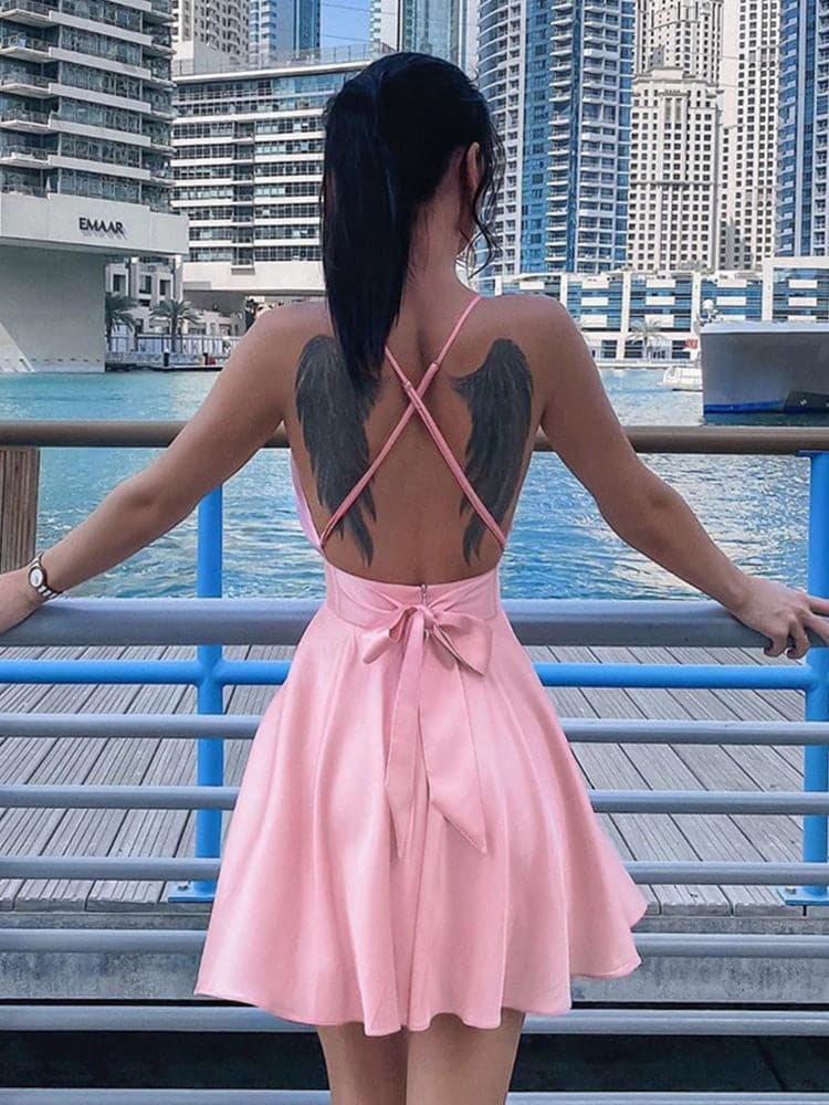 DressBetty - Satin  Backless Party Night Club Wrap Mini Dress