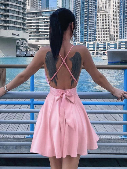 DressBetty - Satin  Backless Party Night Club Wrap Mini Dress