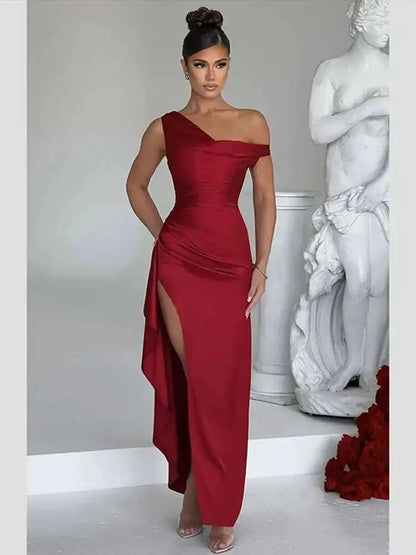 Ruffled Asymmetrical Split Maxi Summer Dress