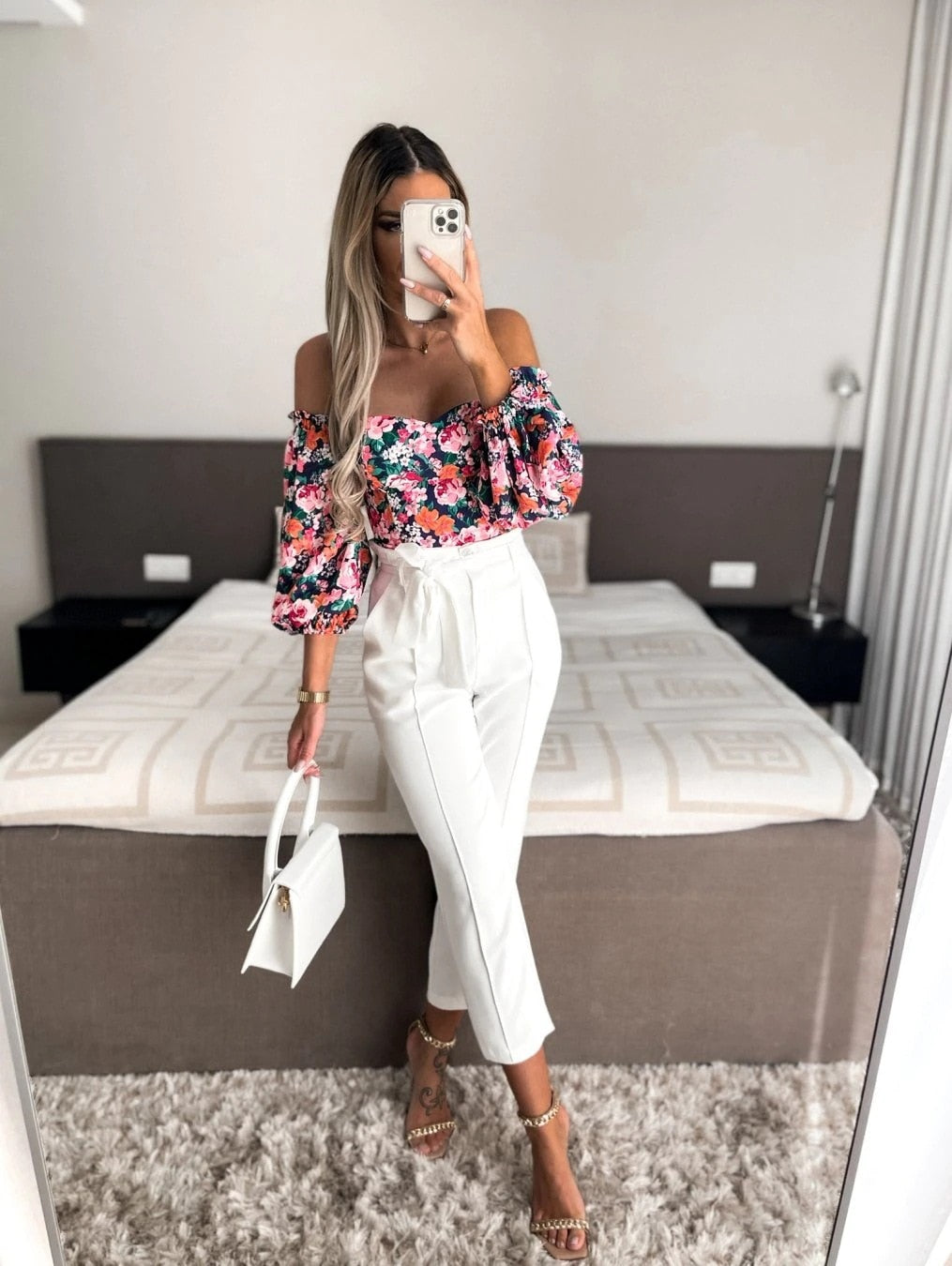 DressBetty - Women  Top Summer Off Shoulder Floral Blouses Holiday Slash Neck Tops