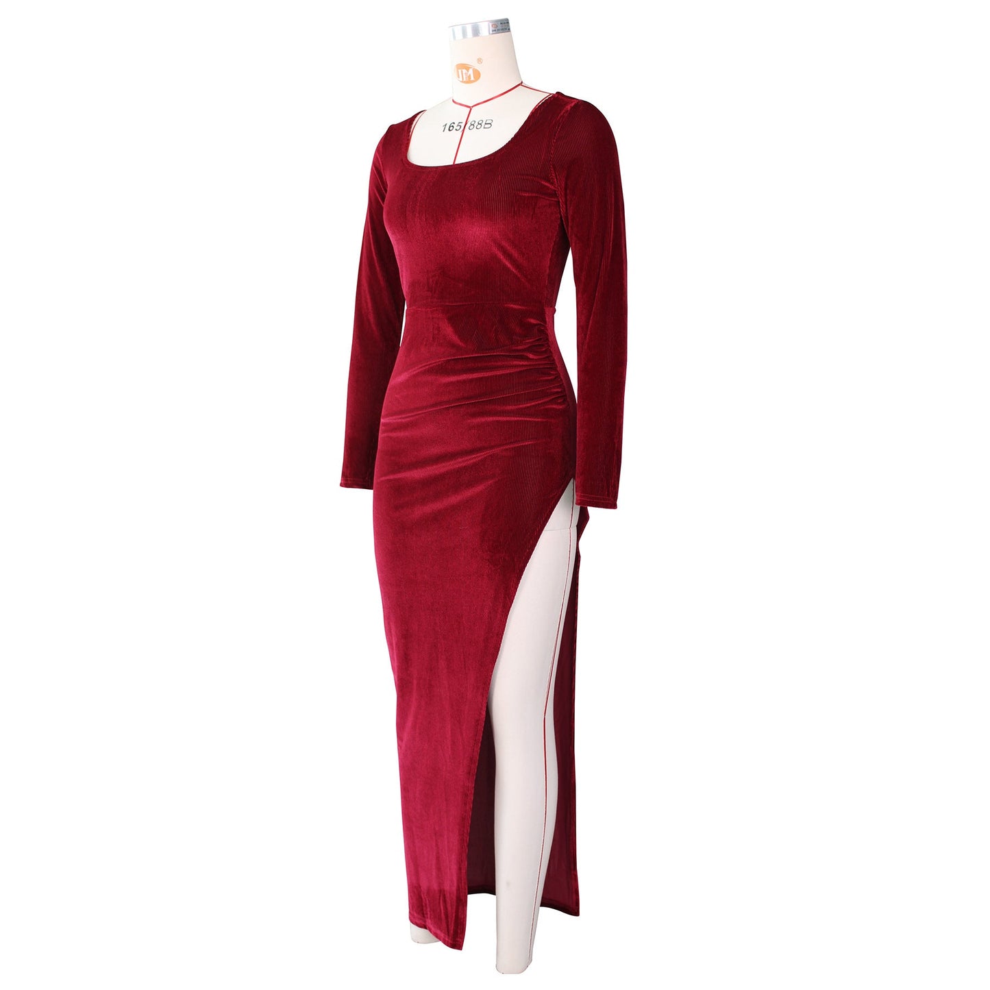 DressBetty - Elegant Velvet High Waist Slit Maxi Dress  Long Sleeve Evening Party Dress