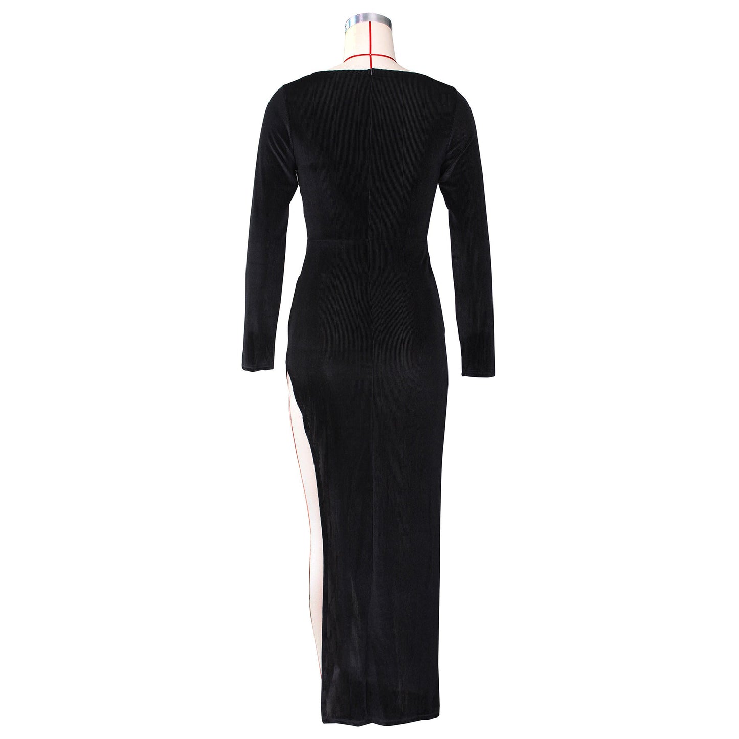 DressBetty - Elegant Velvet High Waist Slit Maxi Dress  Long Sleeve Evening Party Dress