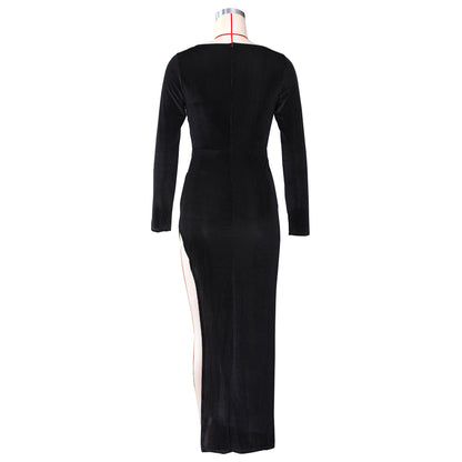 DressBetty - Elegant Velvet High Waist Slit Maxi Dress  Long Sleeve Evening Party Dress