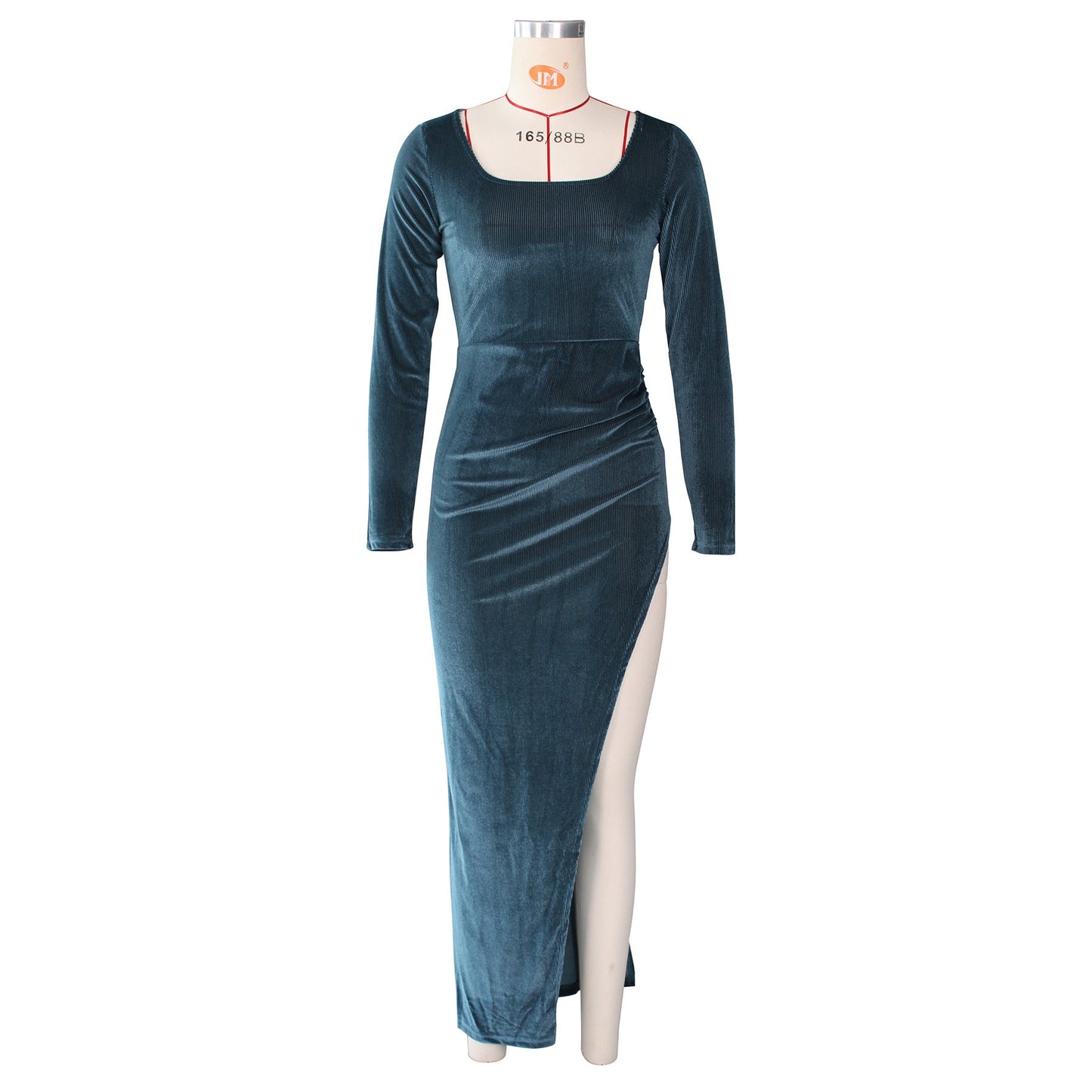 DressBetty - Elegant Velvet High Waist Slit Maxi Dress  Long Sleeve Evening Party Dress