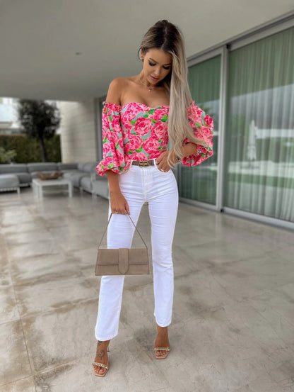DressBetty - Women  Top Summer Off Shoulder Floral Blouses Holiday Slash Neck Tops
