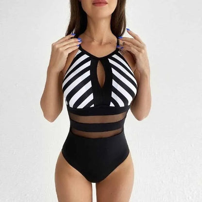 Solid Color Flower Patchwork One Piece Swimwear
