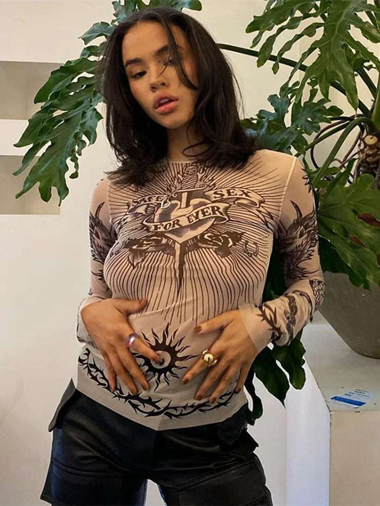 Summer Fashion Long Sleeve Sheer Top