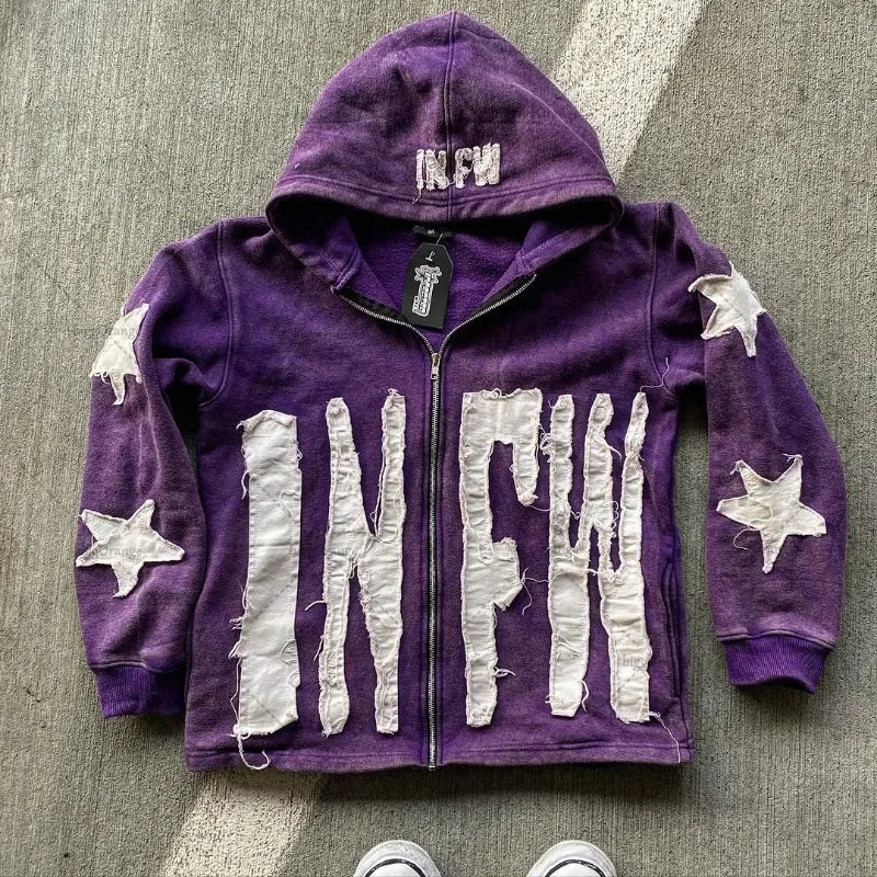 Patchwork Letter Pullover Hoodie