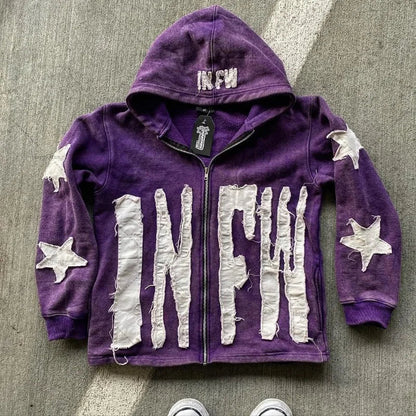 Patchwork Letter Pullover Hoodie