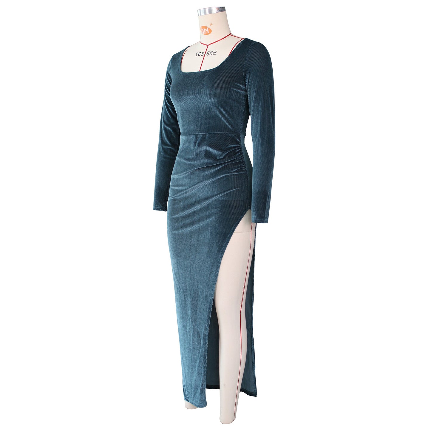 DressBetty - Elegant Velvet High Waist Slit Maxi Dress  Long Sleeve Evening Party Dress