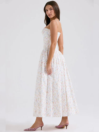 Print Wrap A-line Strap Maxi Long Summer Dress