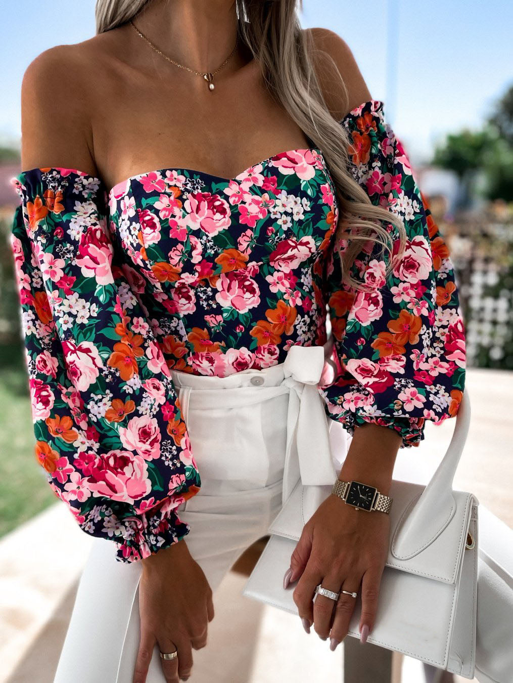 DressBetty - Women  Top Summer Off Shoulder Floral Blouses Holiday Slash Neck Tops