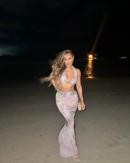 Halter Skirt Thong  Three Piece Swim Sets