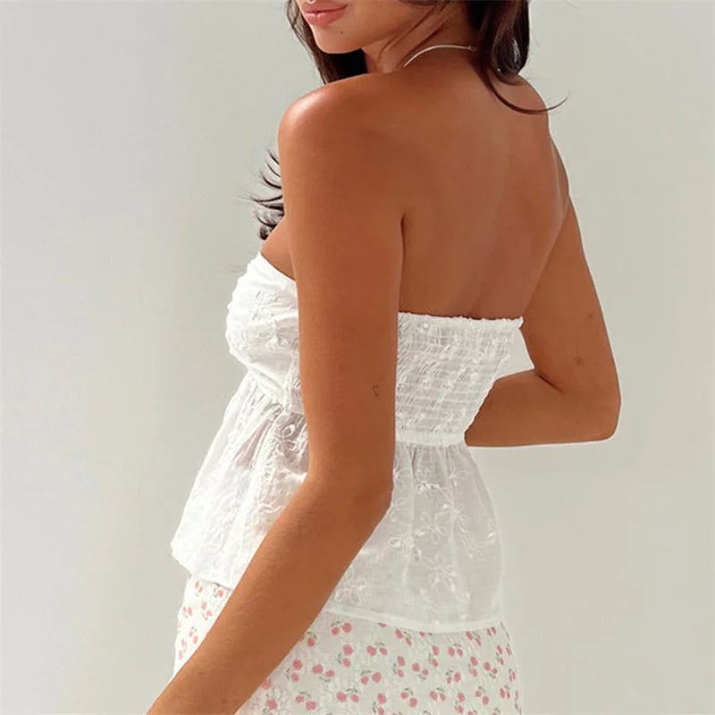 Flower Embroidery Aesthetic Strapless