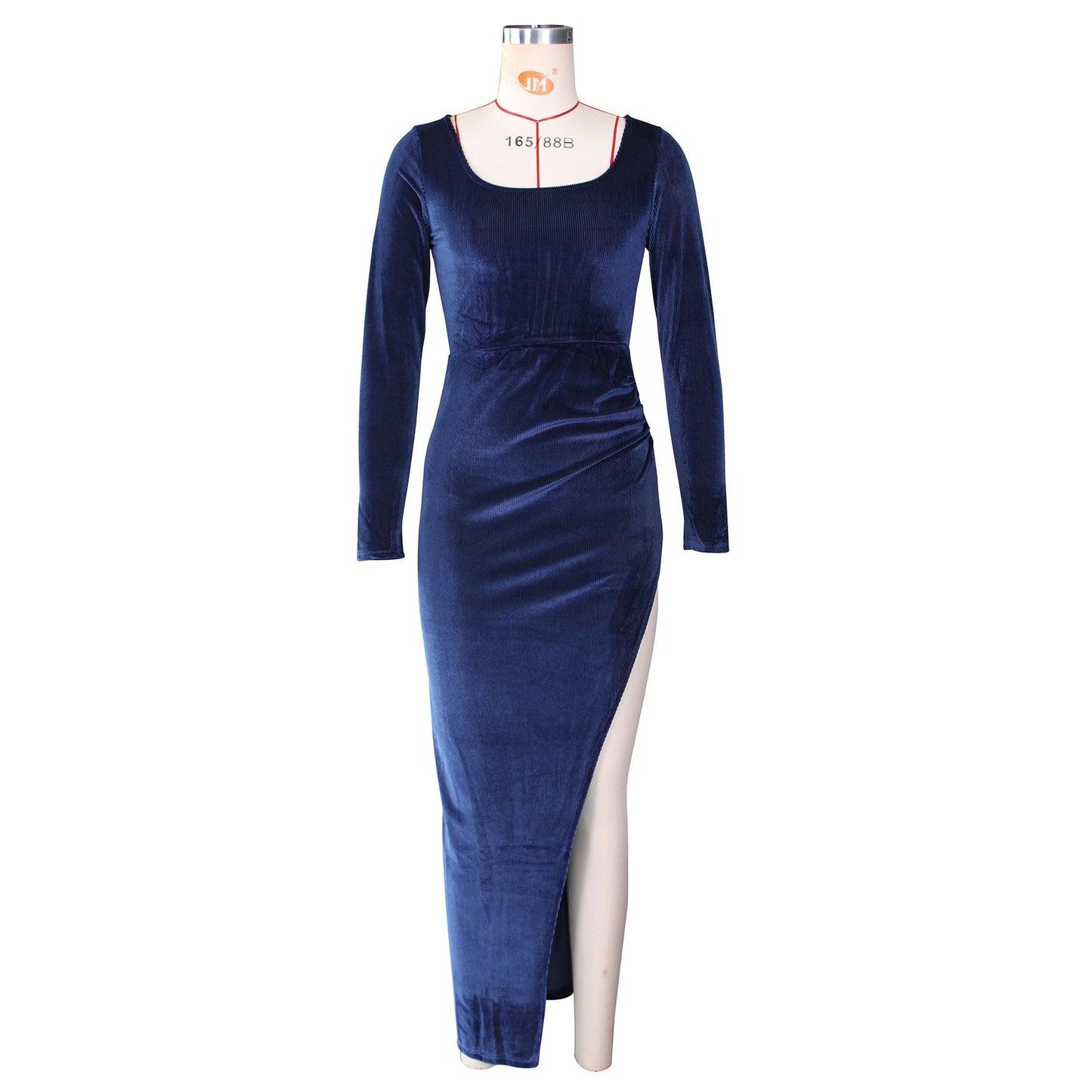 DressBetty - Elegant Velvet High Waist Slit Maxi Dress  Long Sleeve Evening Party Dress