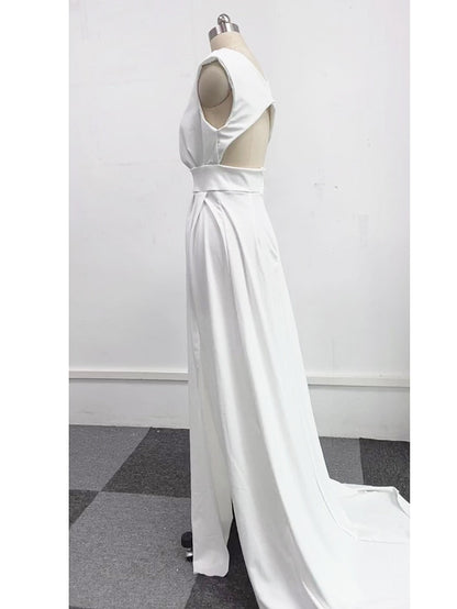DressBetty - Elegant Casual Women's Dresses  V-neck Side Slit Backless White Long Skirt Wedding