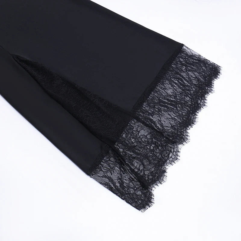 DressBetty - 2024  Black Spaghetti Strap Backless Split Lace Dress