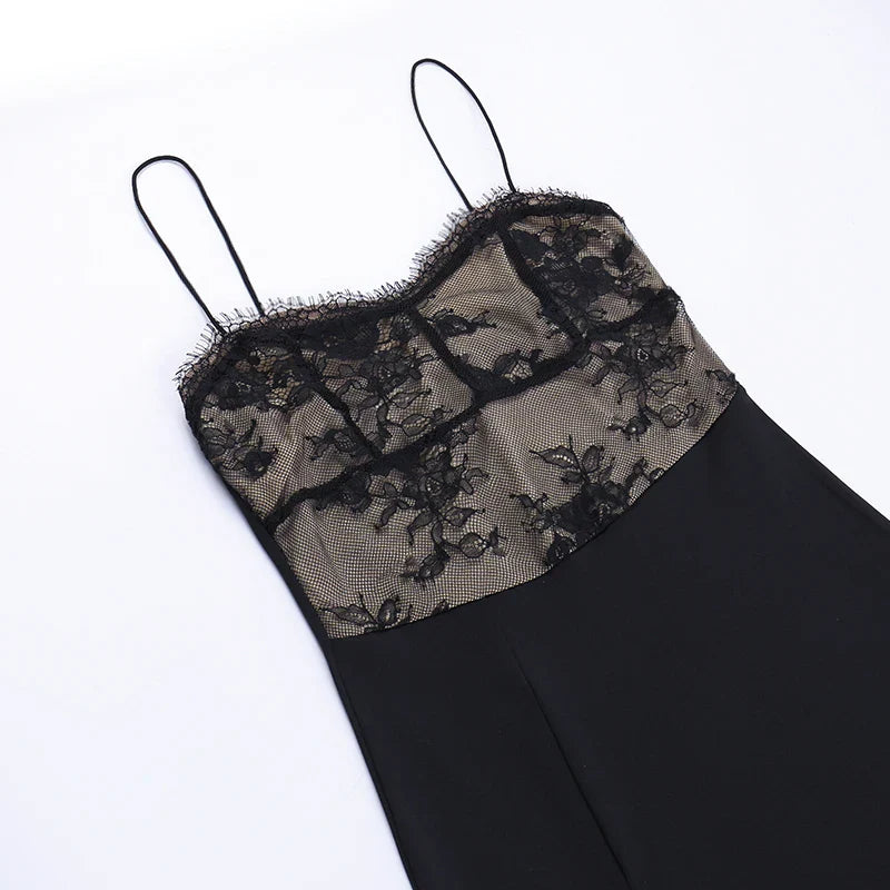 DressBetty - 2024  Black Spaghetti Strap Backless Split Lace Dress