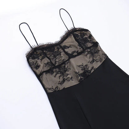 DressBetty - 2024  Black Spaghetti Strap Backless Split Lace Dress