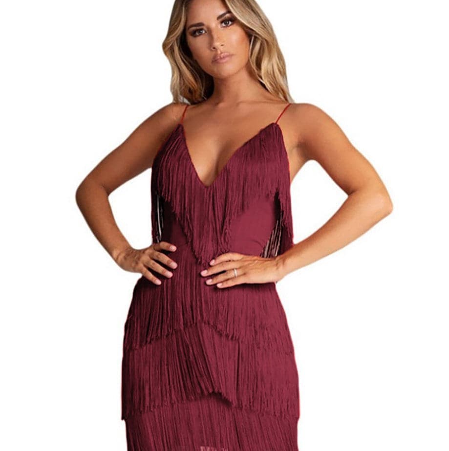DressBetty -  Deep V-Neck Backless Patchwork Bodycon Dress