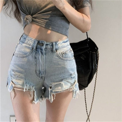DressBetty -  Denim Shorts with Tassel Pockets Mini Short Jeans