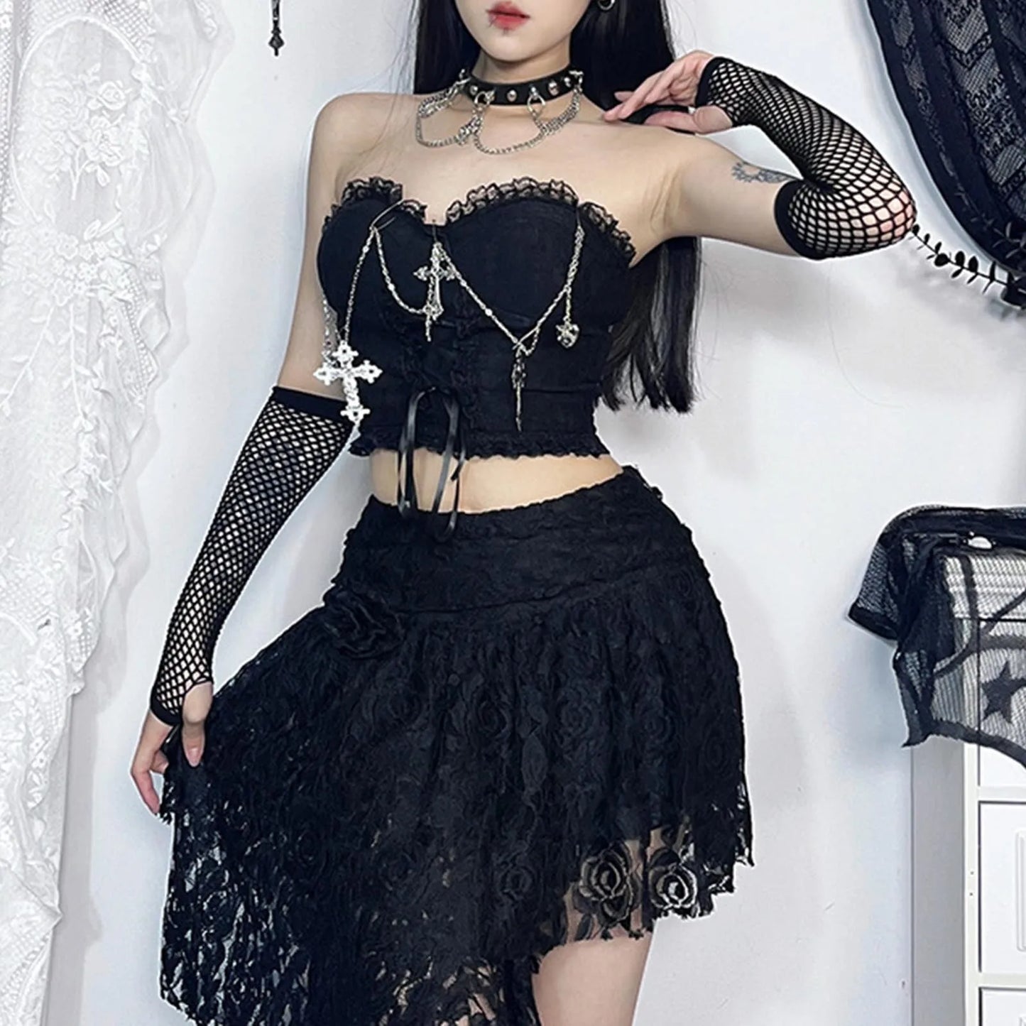 Dark Style Gothic Chain Tube Top  Wrapped Chest Crop Top