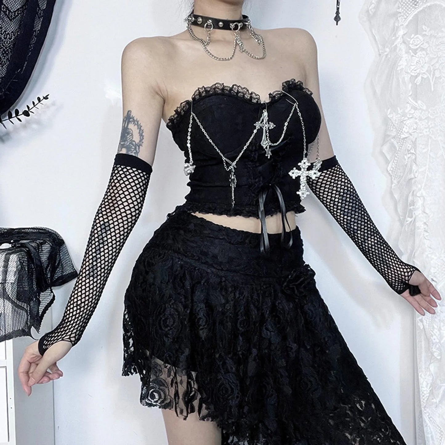 Dark Style Gothic Chain Tube Top  Wrapped Chest Crop Top