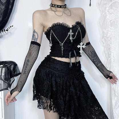 Dark Style Gothic Chain Tube Top  Wrapped Chest Crop Top
