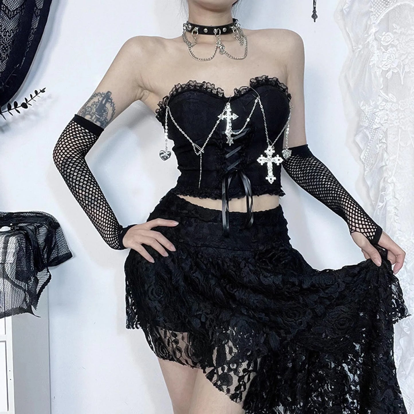 Dark Style Gothic Chain Tube Top  Wrapped Chest Crop Top