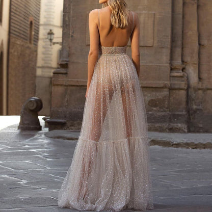DressBetty -  Mesh Illusion Print Long Dress