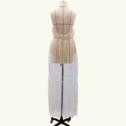 DressBetty -  Mesh Illusion Print Long Dress