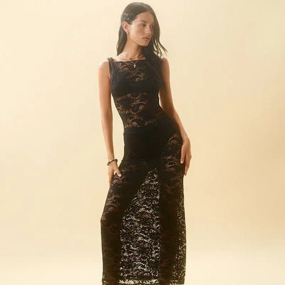 DressBetty - 2024  Mesh See Through Slim Maxi Lace Dress