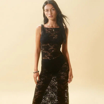 DressBetty - 2024  Mesh See Through Slim Maxi Lace Dress