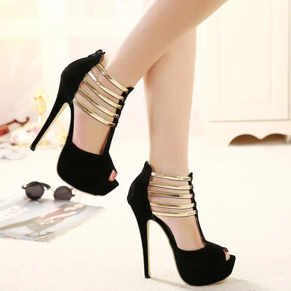 Sleek  Open Toe Platform Narrow Band Hollow Elegant High Heel