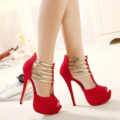 Sleek  Open Toe Platform Narrow Band Hollow Elegant High Heel