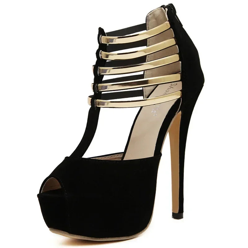 Sleek  Open Toe Platform Narrow Band Hollow Elegant High Heel