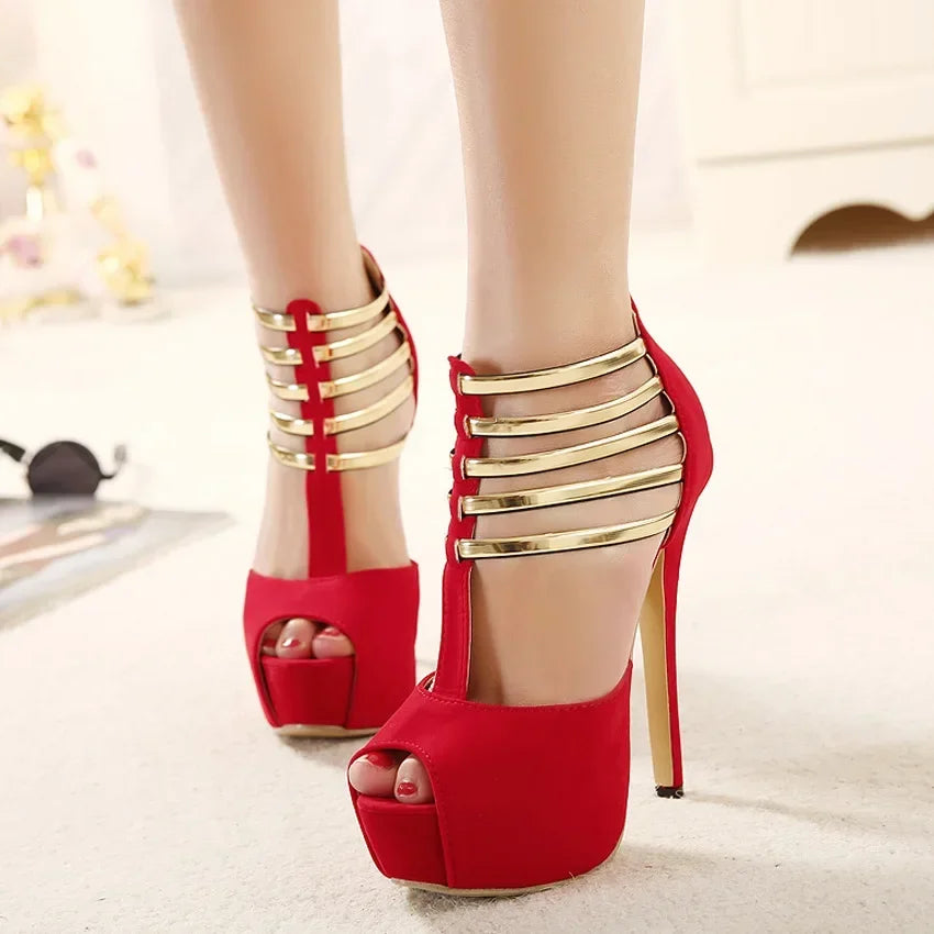 Sleek  Open Toe Platform Narrow Band Hollow Elegant High Heel