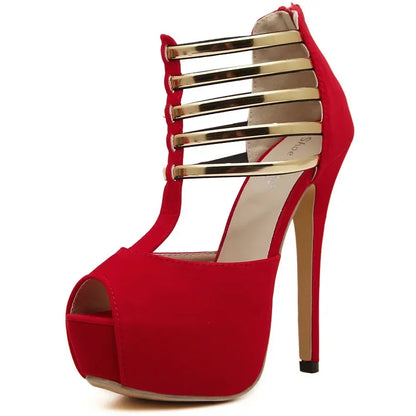 Sleek  Open Toe Platform Narrow Band Hollow Elegant High Heel