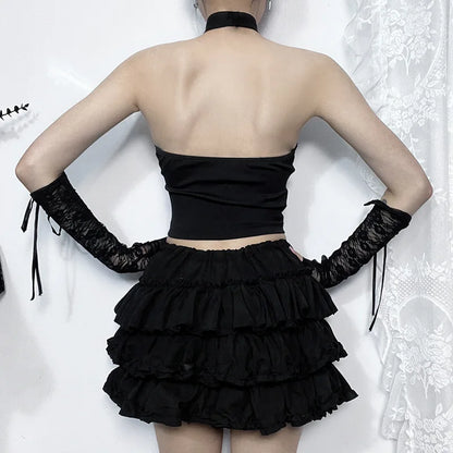 PU Camisole Grunge Gothic Bandage Zipper Backless Streetwear Aesthetic Leather Crop Top